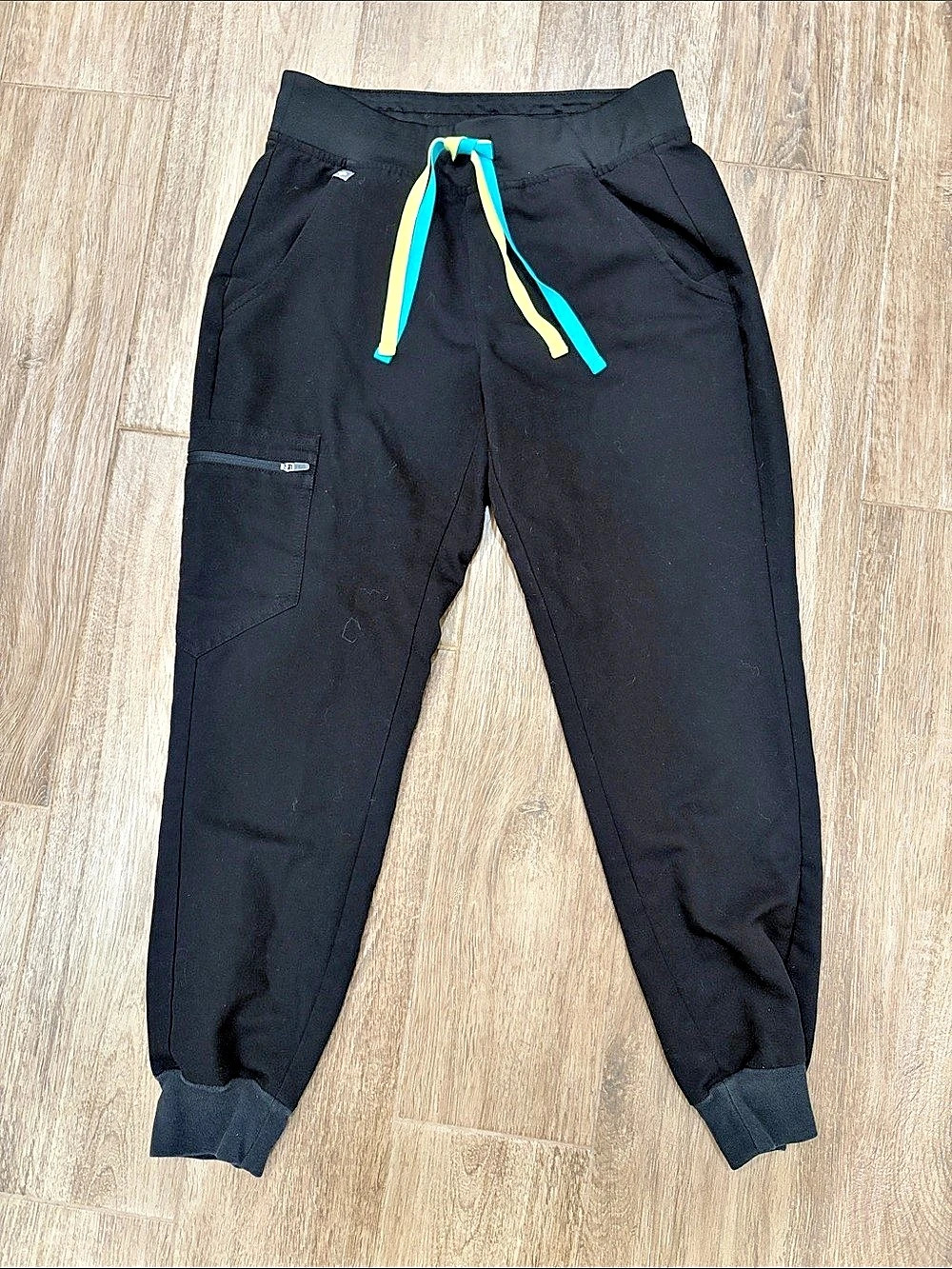 FIGS Zamora Jogger Scrub Pants Black with Neon Double Drawstring XS/P